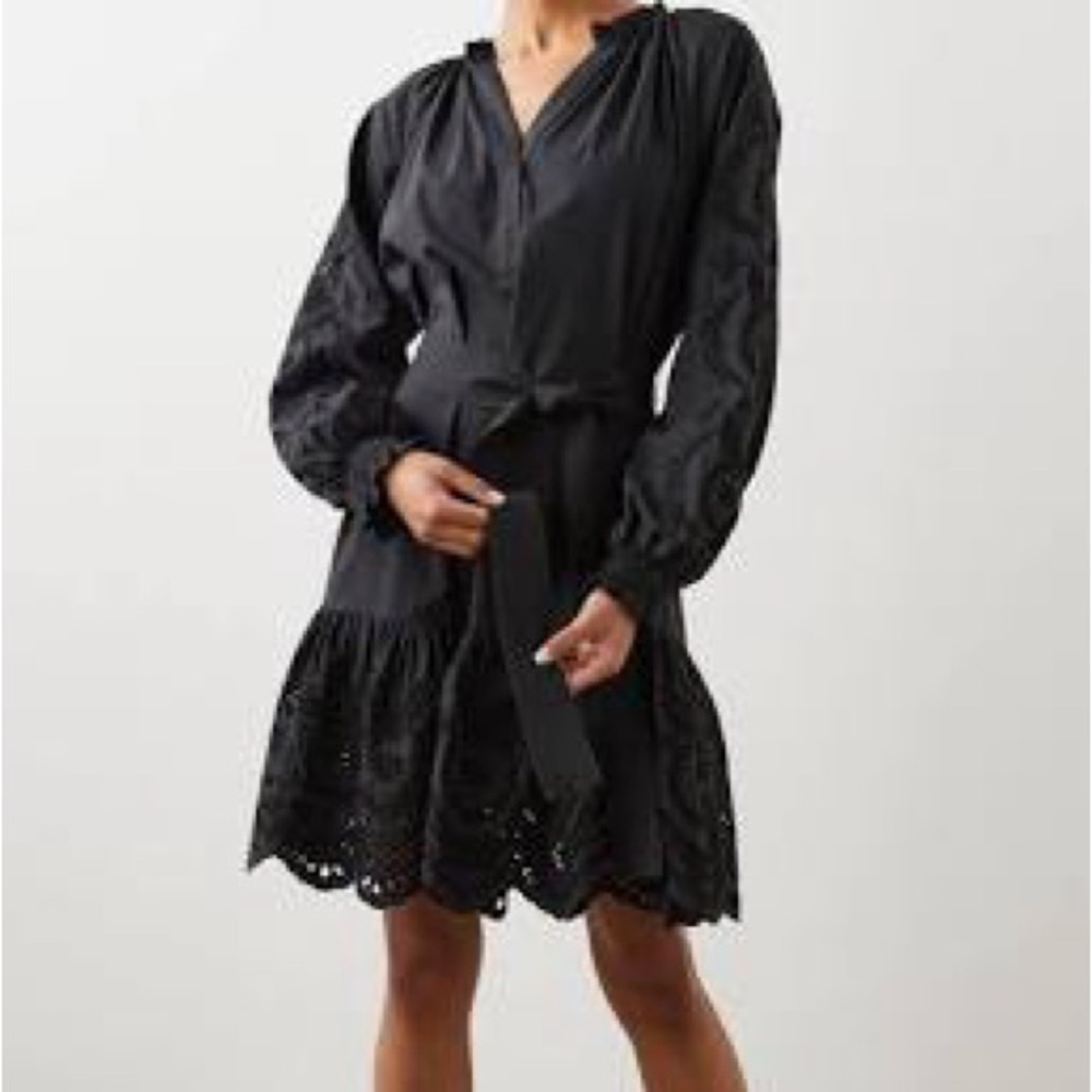 Rails Black Tiered Mini Dress with Bishop Sleeves